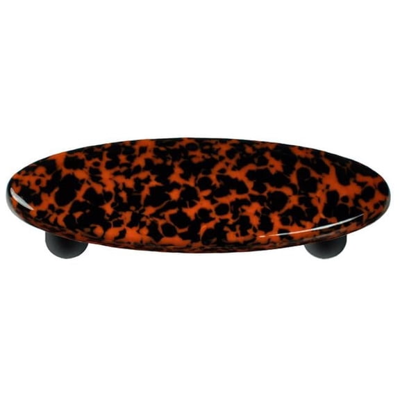 Hot Knobs HK8058-POB Granite Black & Orange Oval Glass Cabinet Pull - Black Post