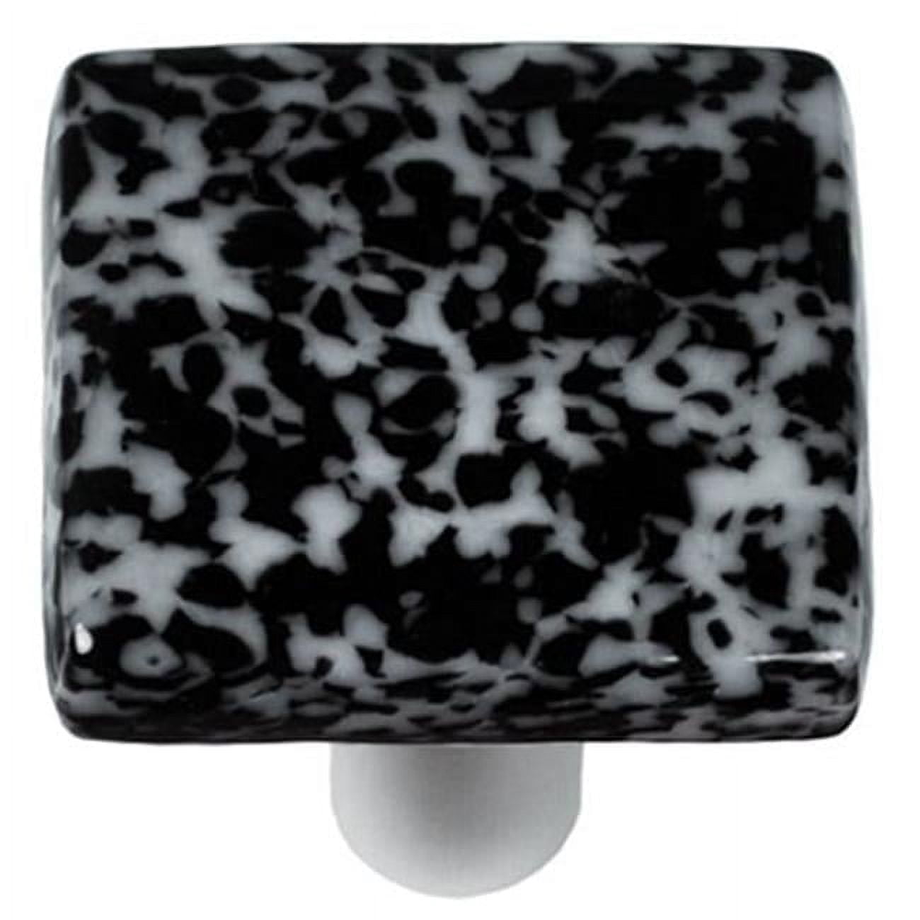 Hot Knobs HK8059-KA Granite Black & White Square Glass Cabinet Knob - Aluminum Post
