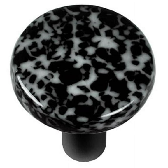 Hot Knobs HK8059-KRB Granite Black & White Round Glass Cabinet Knob - Black Post