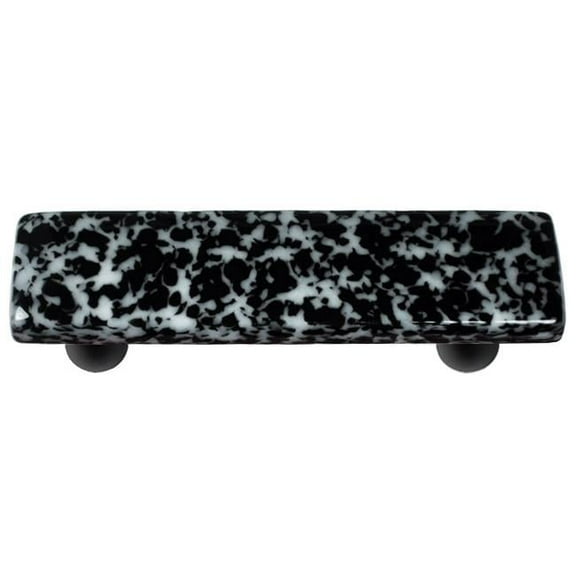 Hot Knobs HK8059-PB Granite Black & White Rectangle Glass Cabinet Pull - Black Post