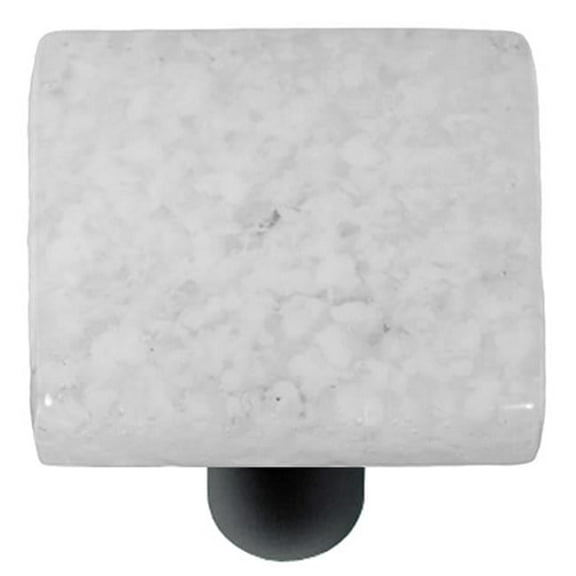 Hot Knobs HK8060-KB Granite Clear & White Square Glass Cabinet Knob - Black Post