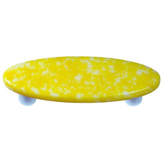 Hot Knobs HK8061-POA Granite Sunflower Yellow & White Oval Glass Cabinet Pull - Aluminum Post