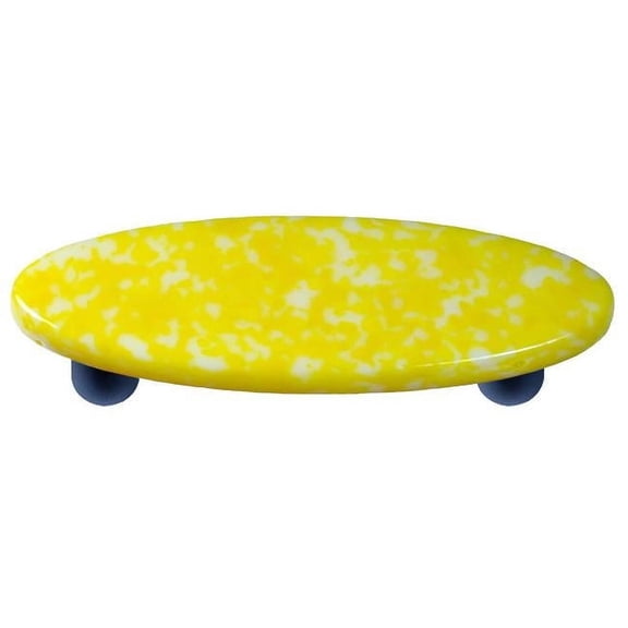 Hot Knobs HK8061-POB Granite Sunflower Yellow & White Oval Glass Cabinet Pull - Black Post