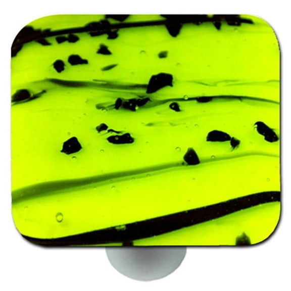 Hot Knobs Mardi Gras Black with Spring Green Square Glass Cabinet Knob - Aluminum Post - 1.5 x 1.5 x 1 in.