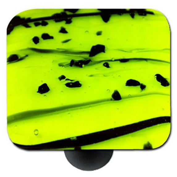 Hot Knobs Mardi Gras Black with Spring Green Square Glass Cabinet Knob - Black Post - Glass Material - Artisan Style