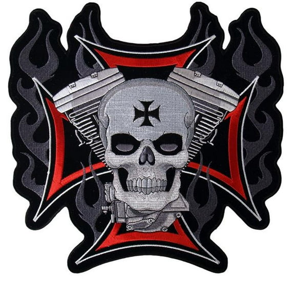 Hot Leathers PPA1837  Cross, Motor and Skull Embroidered 11" x 11" Patch 11 Width x 11 Height Inches