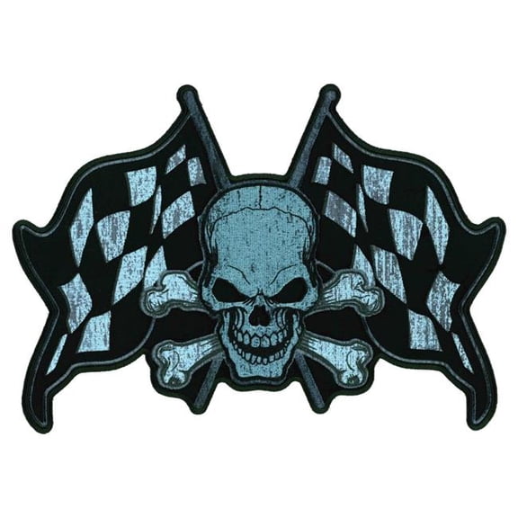 Hot Leathers Skull and Checkered Flags 11" Patch PPQ1829 11 Width x 7.5 Height Inches