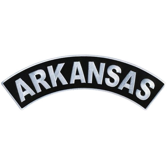Hot Leathers 12 x 3 in. Arkansas Top Rocker Patch - Black & White