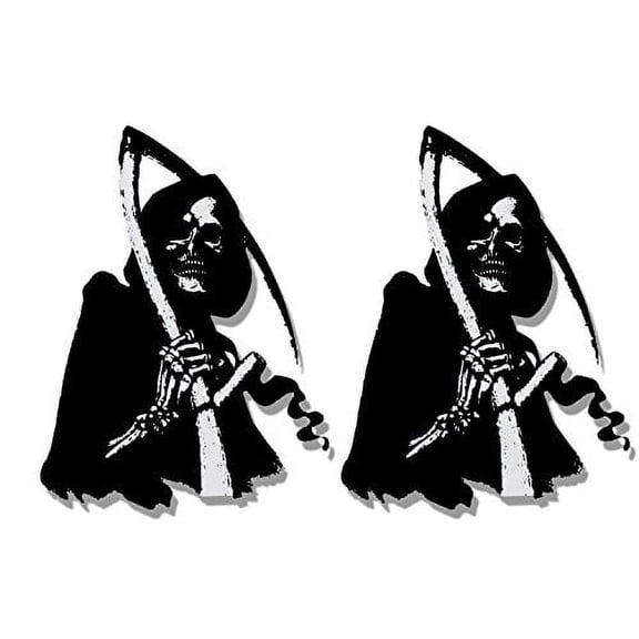 Hot Leathers, 2 x SKULL REAPER/SIE - Small, Bikers Motorcycle Helmet, Sticker DECAL (Pair) - 3"
