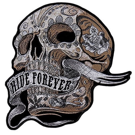 Hot Leathers, BANNER SKULL, High Thread Embroidered Iron-On / Saw-On Rayon PATCH - 4" x 4", Exceptional Quality