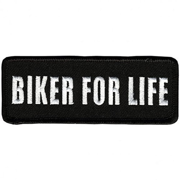Hot Leathers, BIKER FOR LIFE, High Thread Embroidered Iron-On / Saw-On Rayon PATCH - 4" x 2"