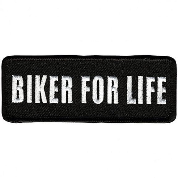 Hot Leathers, BIKER FOR LIFE, High Thread Embroidered Iron-On / Saw-On Rayon PATCH - 4" x 2"