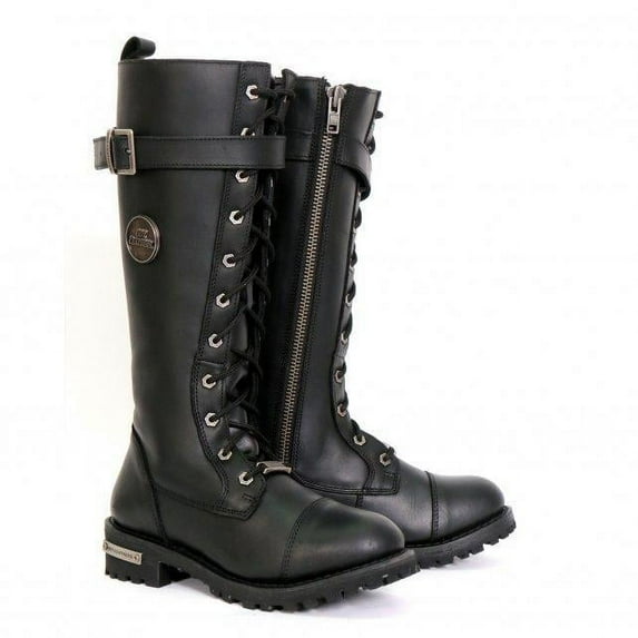 Hot Leathers BTL1005 Ladies 14-inch Black Knee-High Leather Boots with Side Zipper Entry 5.5