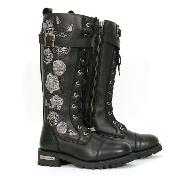Hot Leathers BTL1007 Ladies Black Knee High Wild Roses Leather Boots 10