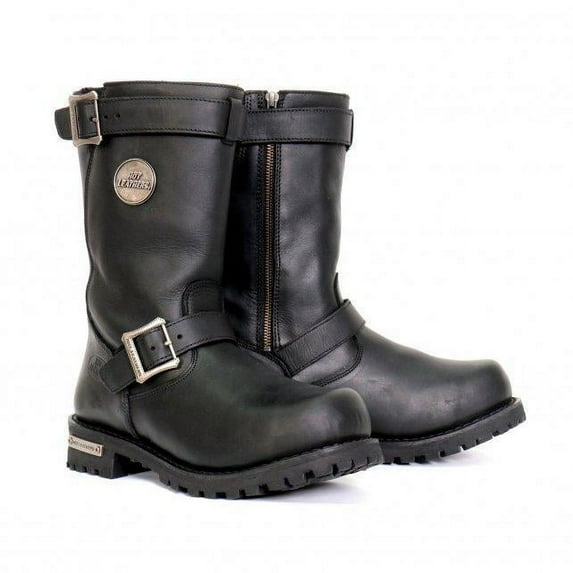 Hot Leathers BTM1005 Men's Black 10-inch Tall Round Toe Engineer Leather Boots with Lug Sole 8.5