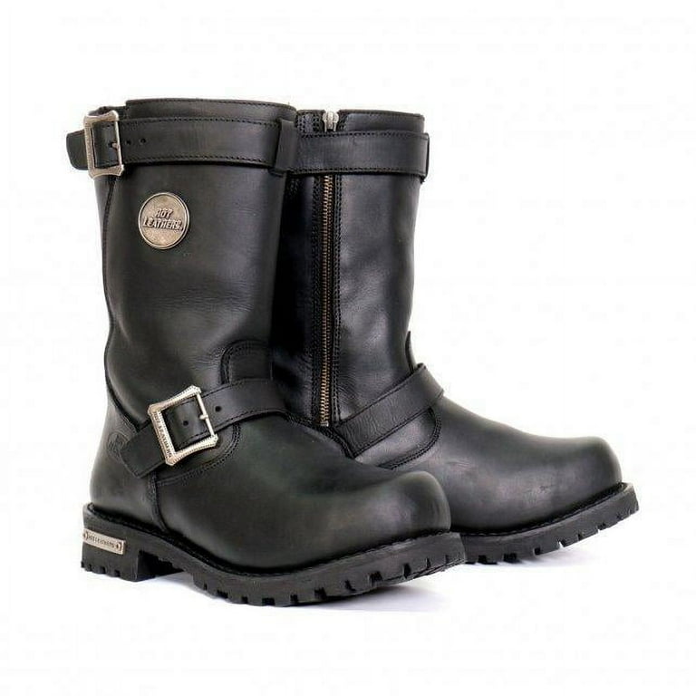 Hot Leathers BTM1005 Men s Black 10 inch Tall Round Toe Engineer Leather Boots with Lug Sole 9.5