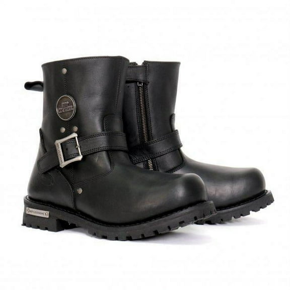 Hot Leathers BTM1008 Men's Black 8-inch Round Toe Engineer Leather Boot with Lug Sole 15