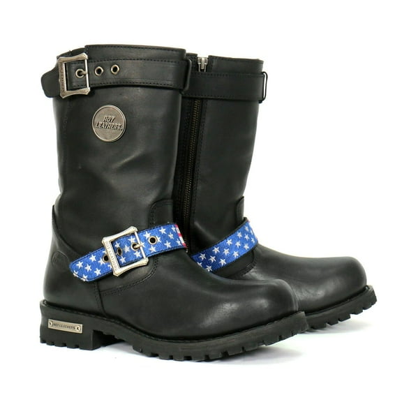 Hot Leathers BTM1019 Men's Black Tall Round Toe Harness Boots with Flag Strap 9