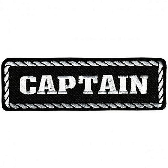 Hot Leathers, CAPTAIN, Black & White - High Thread Iron-On / Saw-On Rayon PATCH - 4" X 1", Exceptional Quality