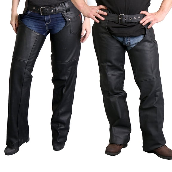 Hot Leathers CHM1001 Black Fully Lined Men's Premium Leather Motorcycle Biker Rider Chaps 4X-Large
