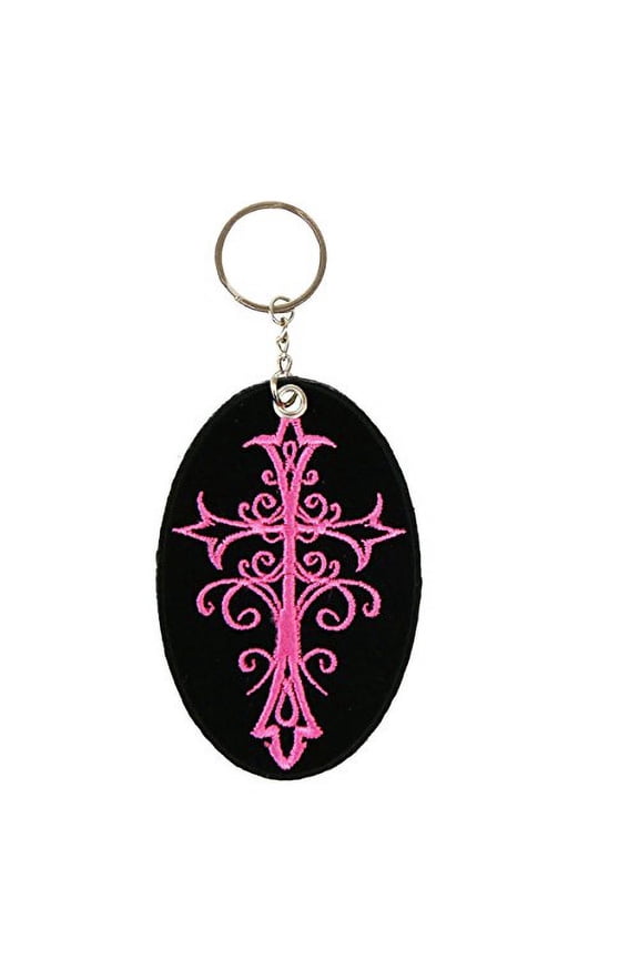 Hot Leathers Double Sided Key Chains, PINK CRUCIFIX - High Quality Embroidered PATCH KEYCHAIN - 2" x 3"