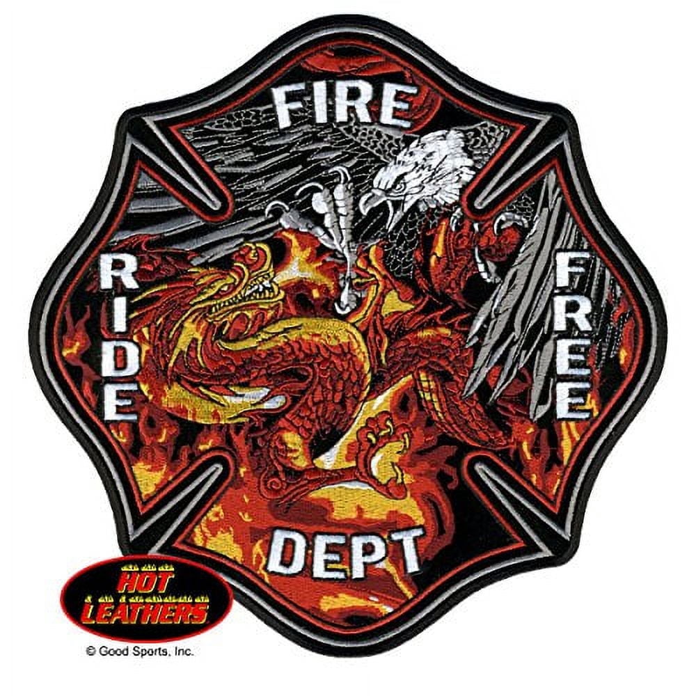 Hot Leathers, EAGLE VS FIRE DRAGON, High Quality Iron-On / Saw-On, Heat Sealed Backing Rayon PATCH - 10" x 10"
