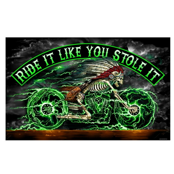 Hot Leathers FGA1062 Skeleton Cycle Full Size Biker Flag 3 Foot x 5 Foot 3X5