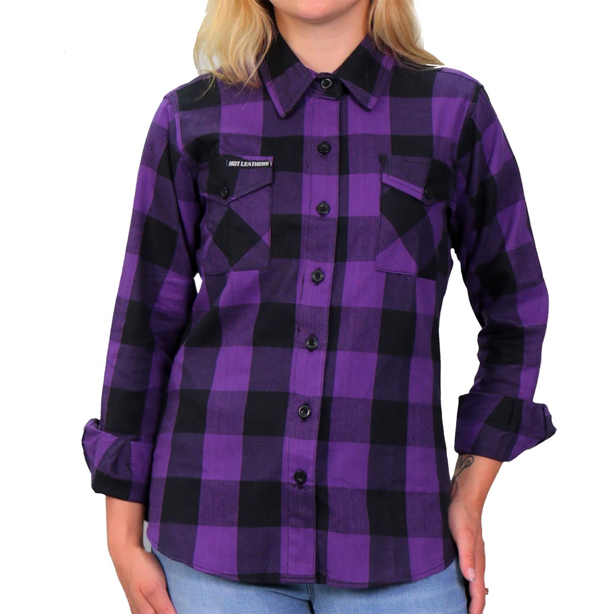 Hot Leathers FLL3003 Ladies Black and Purple Long Sleeve Flannel Shirt ...