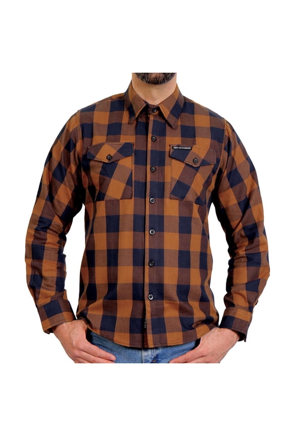 FLM2016 Men's Brown and Navy-Blue Long Sleeve Flannel Shirt 3X-Large