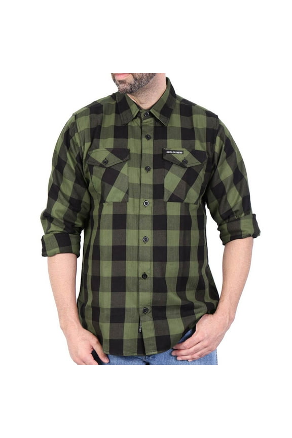 FLM2027 Men's OD Green and Black Long Sleeve Flannel Shirt 2X-Large