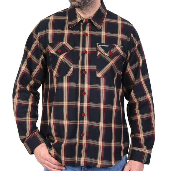 Hot Leathers FLM2038 Men's Black Tan and Red Long Sleeve Flannel Shirt Large