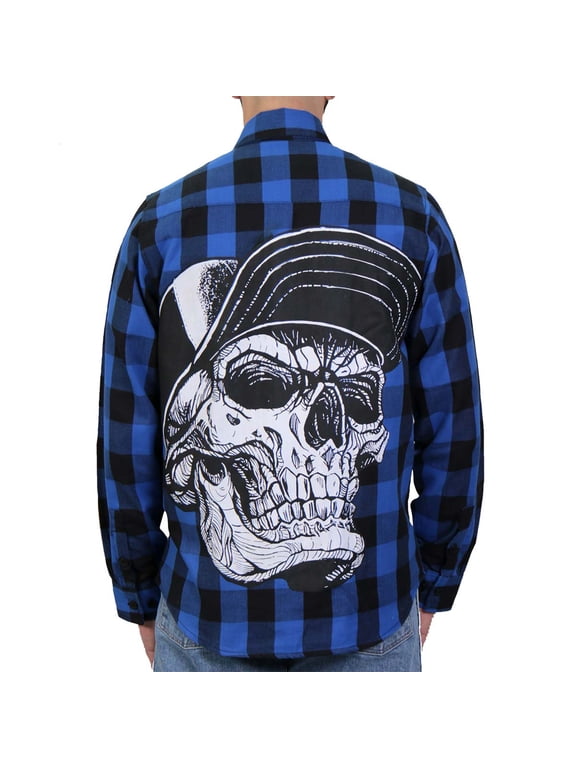 FLM2107 Men's Snap Back Skull Flannel Long Sleeve Shirt Medium