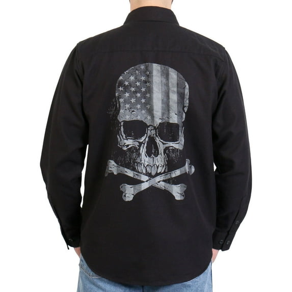 Hot Leathers FLM2113 Men's 'Black Flag Skull' Long Sleeve Flannel Shirt X-Large
