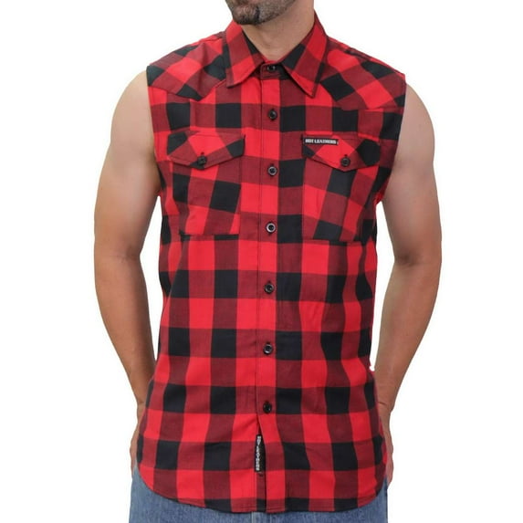 Hot Leathers FLM5001 Men’s Black and Red Sleeveless Cotton Flannel Shirt X-Large
