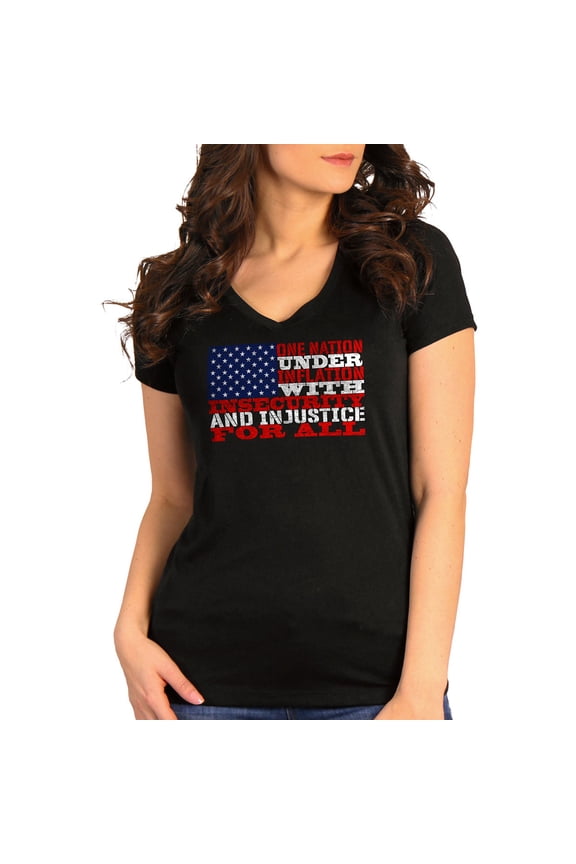 GLC1570 Ladies Black One Nation Short Sleeve V-Neck T-Shirt Small