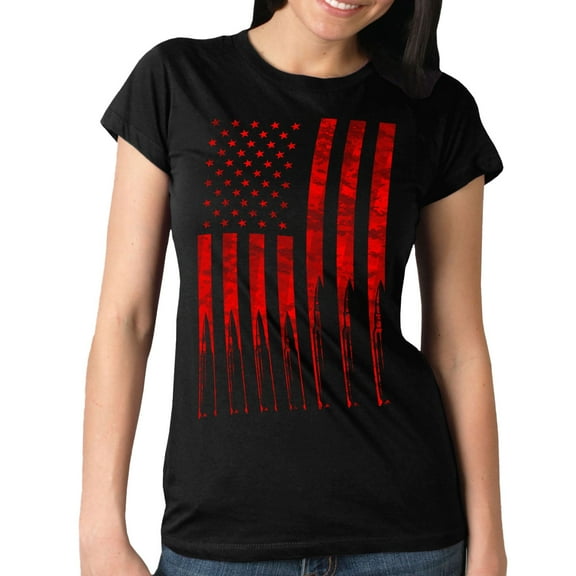Hot Leathers GLR1498 'Flag and Bullets' Full Cut Ladies Black T-Shirt Small
