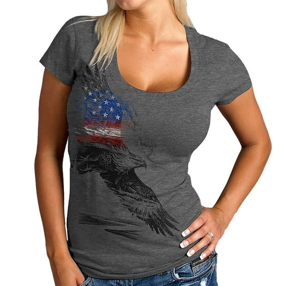 Hot Leathers GLR1529 Ladies Pencil Eagle Patriotic Short Sleeve Heather Dark Gray T-Shirt Large