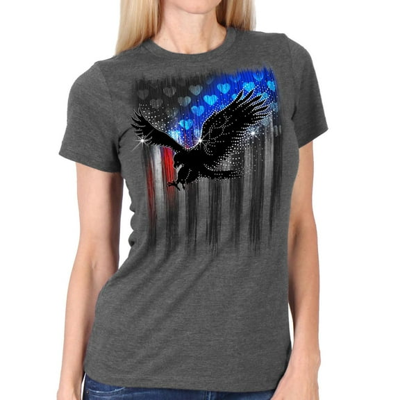 Hot Leathers GLR1572 Women's Heather Gray Bling Eagle Short Sleeve T-Shirt 2X-Large