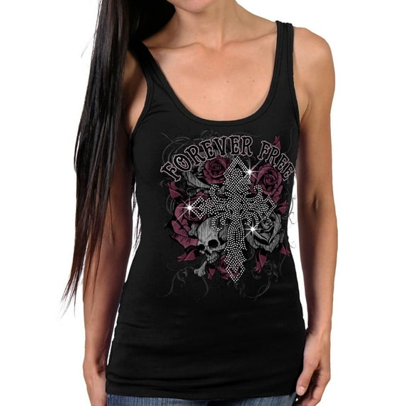 Hot Leathers GLR2556 Ladies Black Cross Bling Tank Top Shirt Large