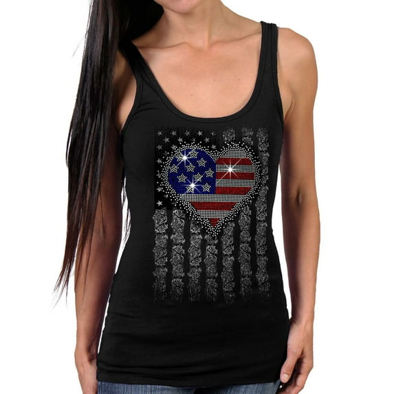 Hot Leathers GLR2559 Ladies Black Heart Bling Flag Tank Top Shirt X-Large