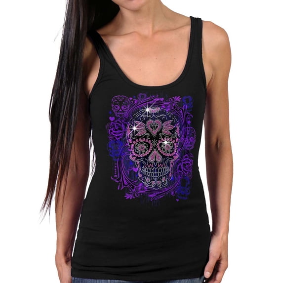 Hot Leathers GLR2562 Ladies Black Sugar Skull Bling Tank Top Shirt Small