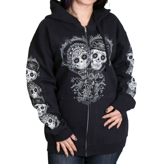 Hot Leathers GLZ4408 'Sugar Couple' Full Cut Zip Up Hoodie Black Sweat Shirt Small