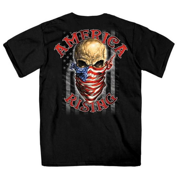 Hot Leathers GMD1364 Mens 'Skull Bandanna - America Rising' Black T-Shirt Medium