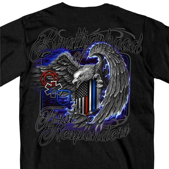 Hot Leathers GMD1451 Men's 'Brotherhood of First Responders Eagle' Black T-Shirt Medium