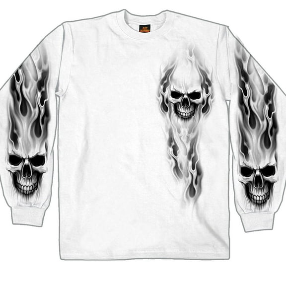 Hot Leathers GMD2241 Mens 'Ghost Skull' White Long Sleeve Shirt Medium