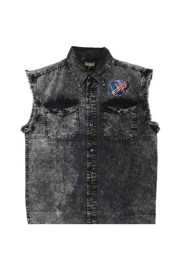 GMD5472 Men's Hoop Eagle Dyed Sleeveless Denim Shirt Medium