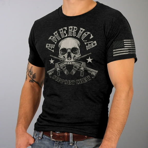 Hot Leathers GML1005 Men’s ‘American Support Crew’ Black T-Shirt Large