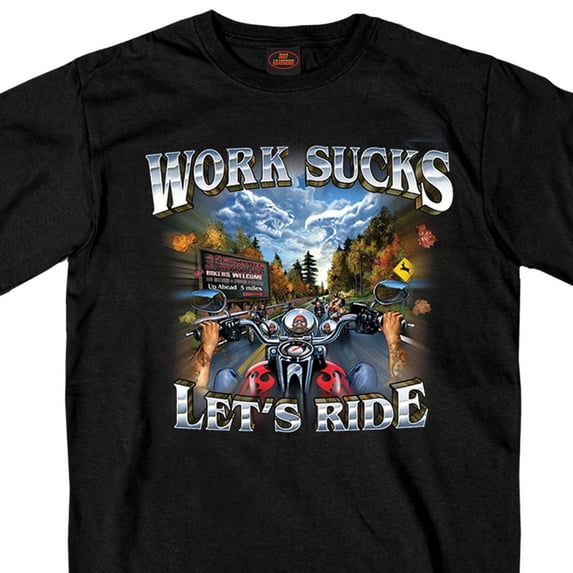 Hot Leathers GMS1062 Men’s ‘Work Sucks, Lets Ride’ Black T-Shirt 2X-Large