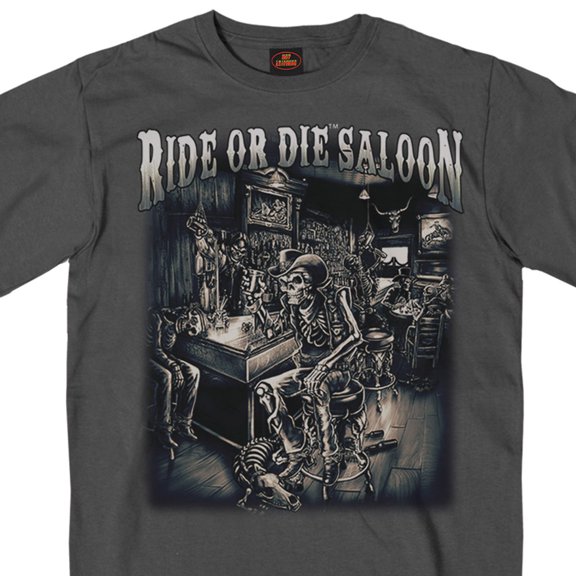 Hot Leathers GMS1126 Men’s ‘Ride or Die Saloon’ Charcoal T-Shirt X-Large