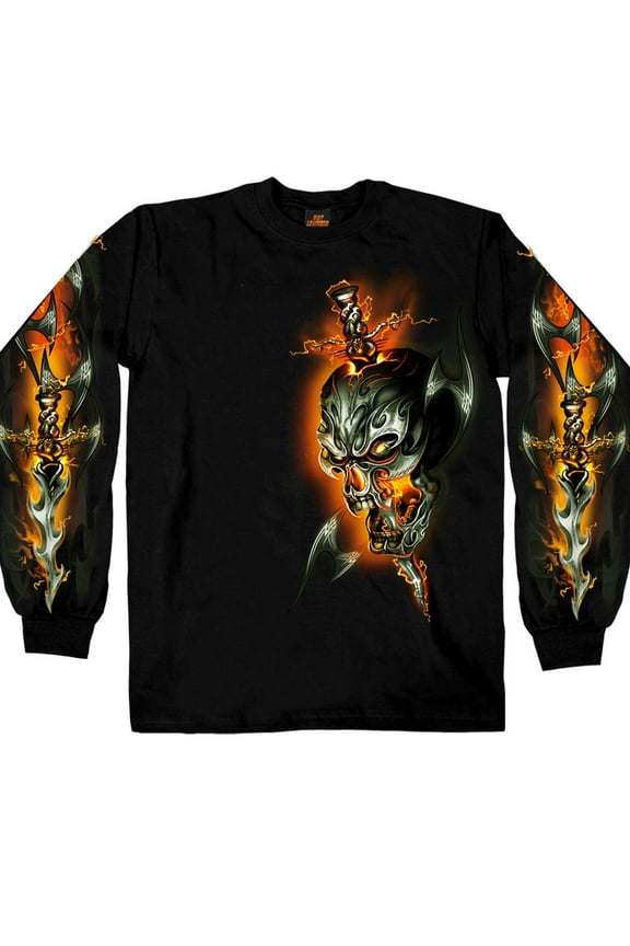 GMS2068 Men’s ‘Electric Skull’ Long Sleeve Black Shirt Large